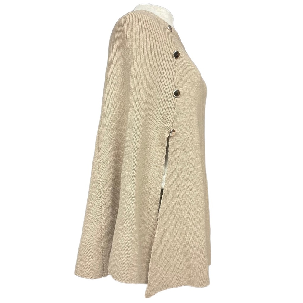 Modena Chic One Size Crew Neck Knit Pullover Cape in Light Caramel Tan - Picture 4 of 8